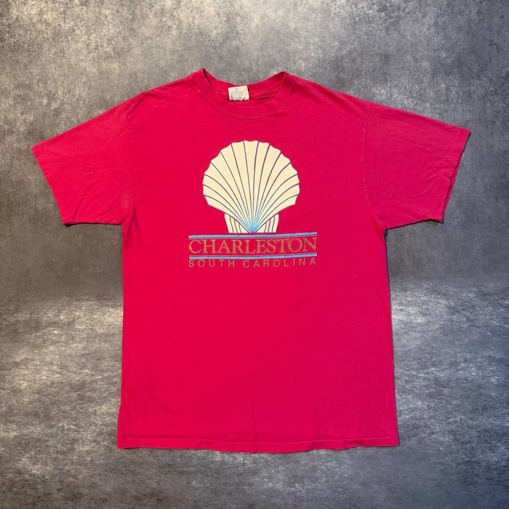 Vintage 90s Hanes Beefy T Charleston South Carolina Shirt Mens L Pink Shell